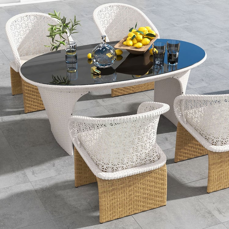 Rattan Dining Set with Glass Table