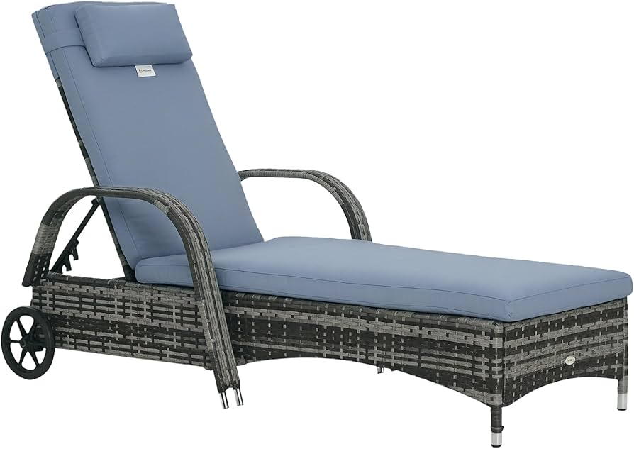 Adjustable Grey Rattan Sunbed with Cushion