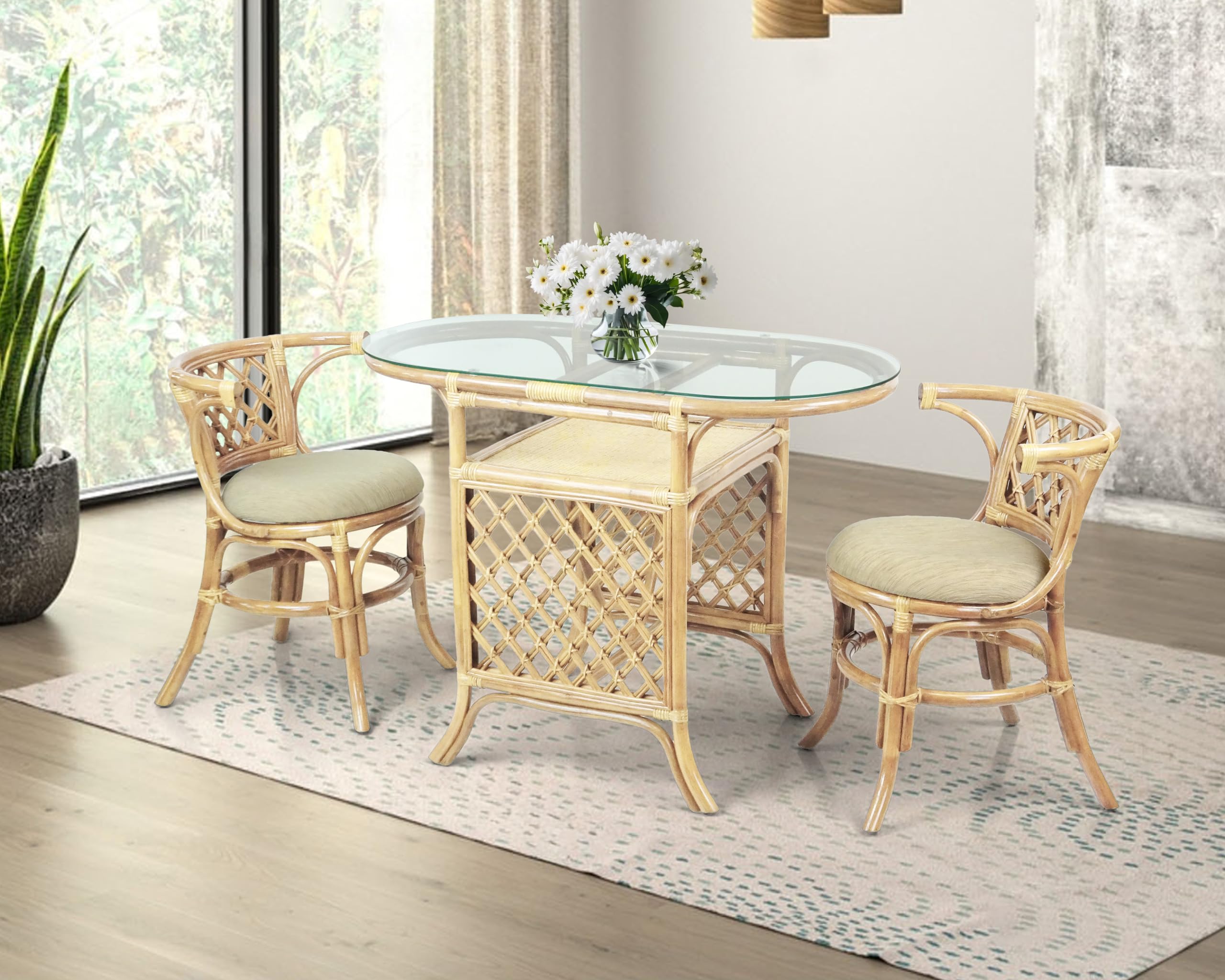 Modern Glass Top Rattan Dining Collection