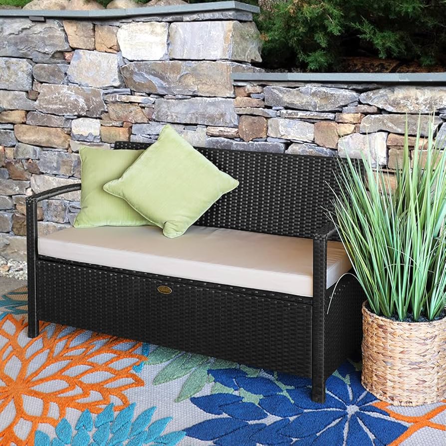 Wicker Storage Bench with Seating Function