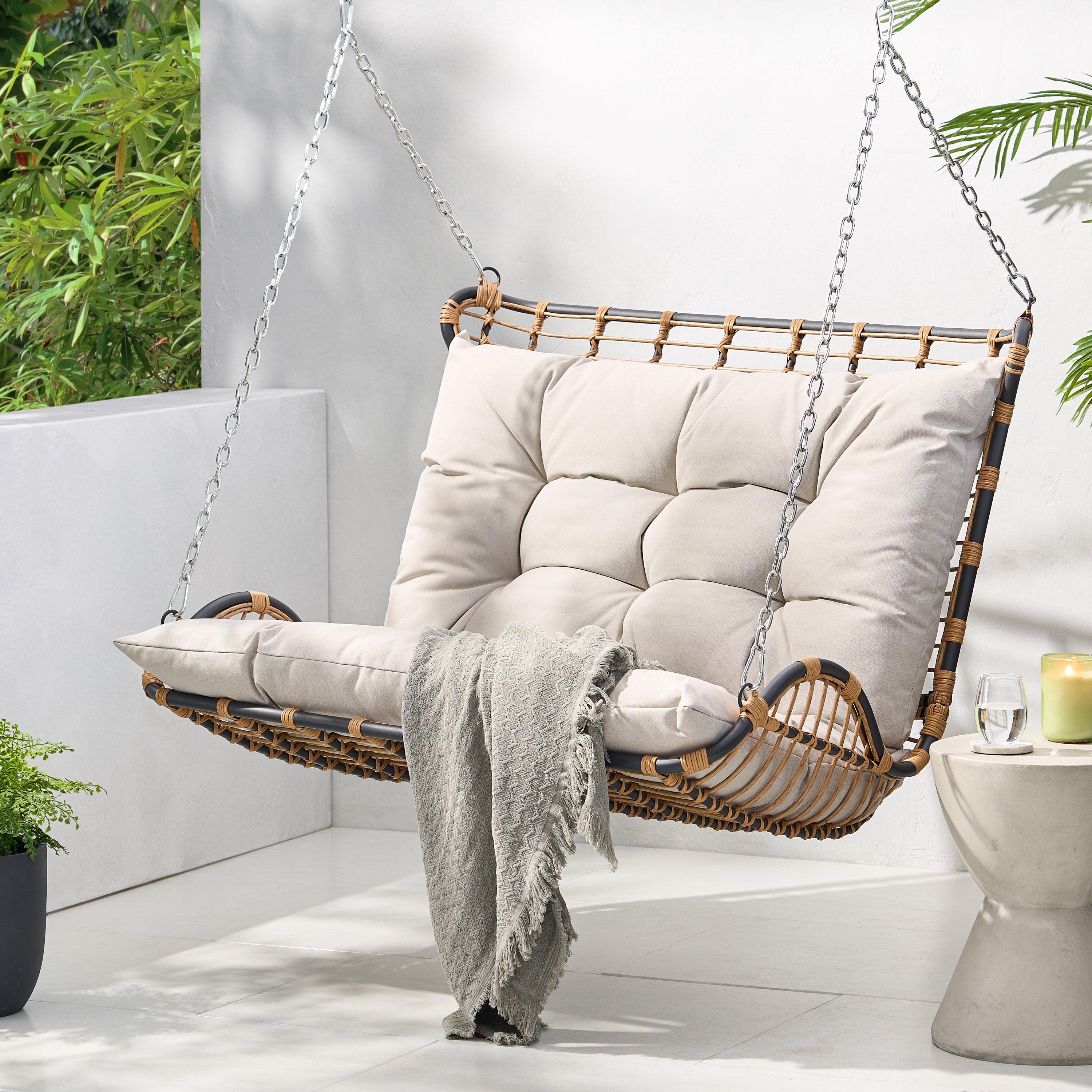 Wicker Porch Swing for Relaxation